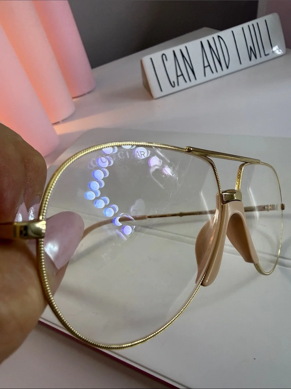 Gucci Gold Aviator Women's Sunglasses with Nude Accents